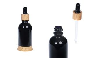 Flacon en verre 50 ml noir avec compte-gouttes en plastique et base en bois-εικόνα_προϊοντική