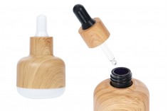 Flacone in vetro da 30 ml con rivestimento in plastica e contagocce con design in legno