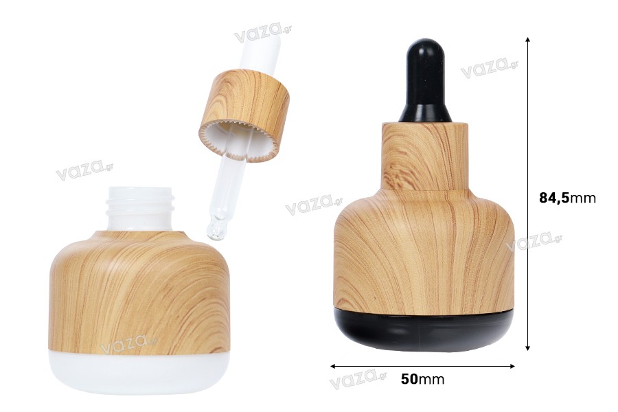 Flacon de sticlă de 30 ml cu înveliș de plastic și picurător cu design din lemn