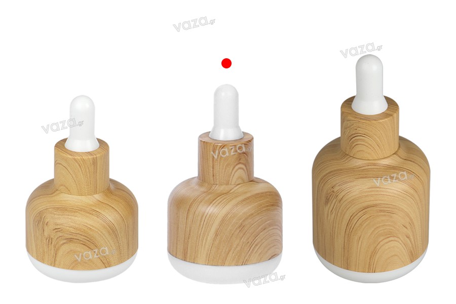 Μπουκαλάκι 30 ml γυάλινο με πλαστική επικάλυψη και σταγονομετρητή σε σχέδιο ξύλου