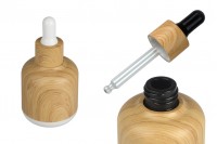 50 ml glass bottle with plastic coating and dropper in wood design
