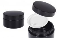 Glass jar r for cream 100 ml in black color with cap and plastic gasket