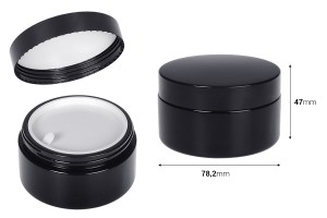 Pot pour verre crème 100 ml de couleur noire avec couvercle et joint en plastique-εικόνα_διαστάσεις