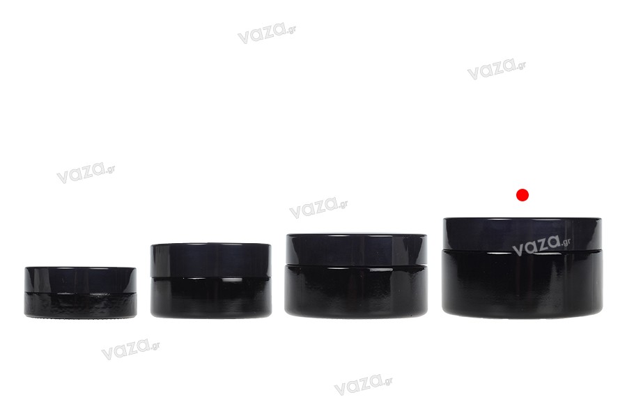 Glass jar r for cream 100 ml in black color with cap and plastic gasket