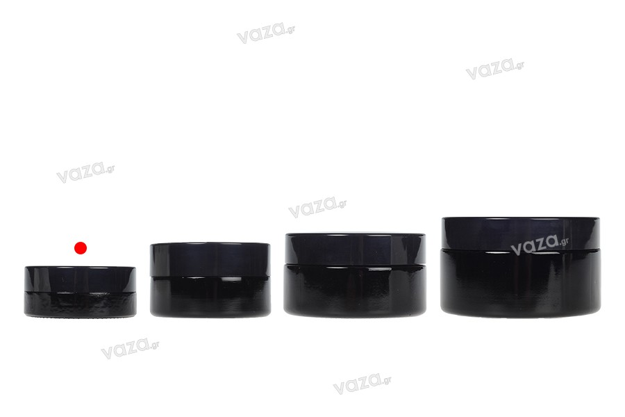 Glass cream jar 10 ml in black color with cap and plastic gasket