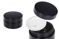 Glass black jar 50 ml for cream with black cap and plastic gasket