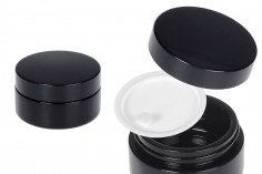 Vaso in vetro nero da 50 ml per crema con coperchio e sigillo in plastica