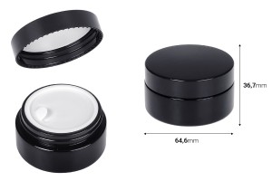 Pot en verre noir 50 ml pour crème avec couvercle et joint en plastique-εικόνα_διαστάσεις