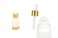 Μπουκαλάκι γυάλινο 10 ml λευκό με πλαστικό σταγονομετρητή και χρυσή βάση αλουμινίου