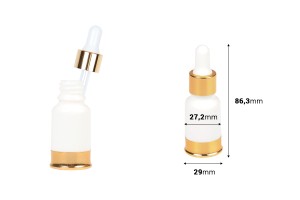 Shishe qelqi 10 ml e bardhë me pikatore plastike dhe bazë alumini të artë.-bildabmessungen