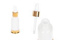 Flacon en verre blanc de 20 ml avec compte-gouttes en plastique et base en aluminium doré