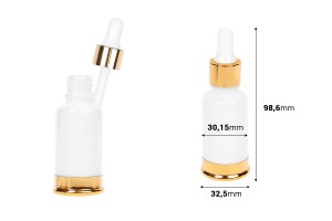 Shishe qelqi e bardhë 20 ml me pikatore plastike dhe bazë alumini prej ari-imazh_dimensione