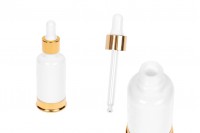 30 ml white glass bottle with dropper and gold aluminum base