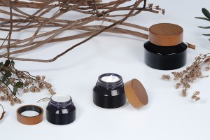 Glasdose für Creme 30ml in schwarzer Farbe mit Holzdeckel und Kunststoffverschluss-5
