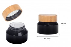 Glass jar for cream 50 ml in black color with bamboo cap and plastic gasket