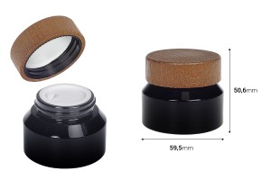 Glasdose für Creme 50ml in schwarzer Farbe mit Holzdeckel und Kunststoffverschluss-2