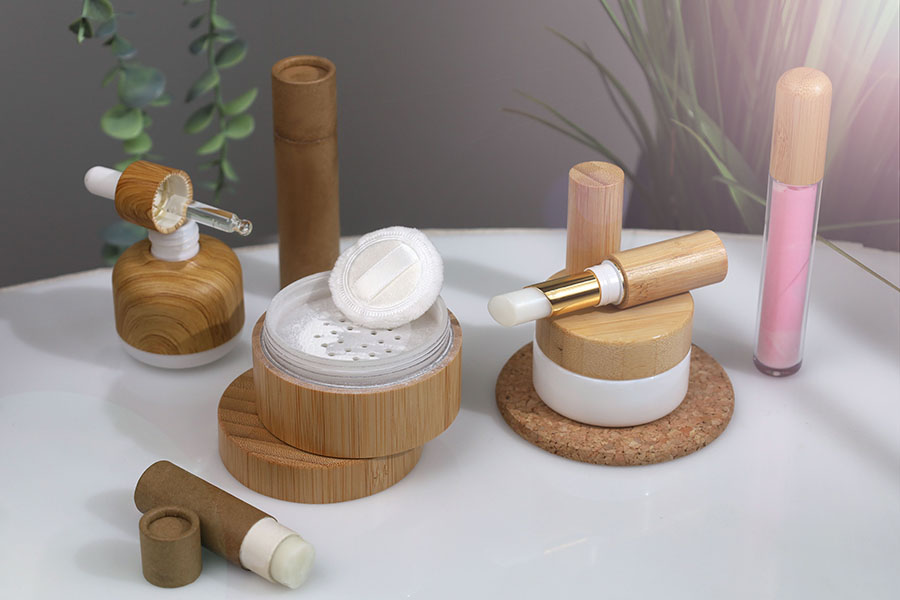 Θήκη για lip gloss 7 ml διάφανη με bamboo καπάκι και αποστραγγιστήρα - 6 τμχ