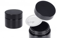 Glass cream jar 50 ml glass in black color with cap and plastic gasket
