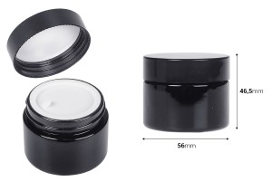 Pot de crème en verre de 50 ml de couleur noire avec couvercle et joint en plastique-εικόνα_διαστάσεις