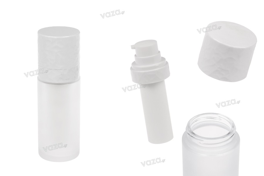 Μπουκάλι 30 ml επαναγεμιζόμενο με αντλία κρέμας και εξωτερική γυάλινη θήκη αμμοβολής