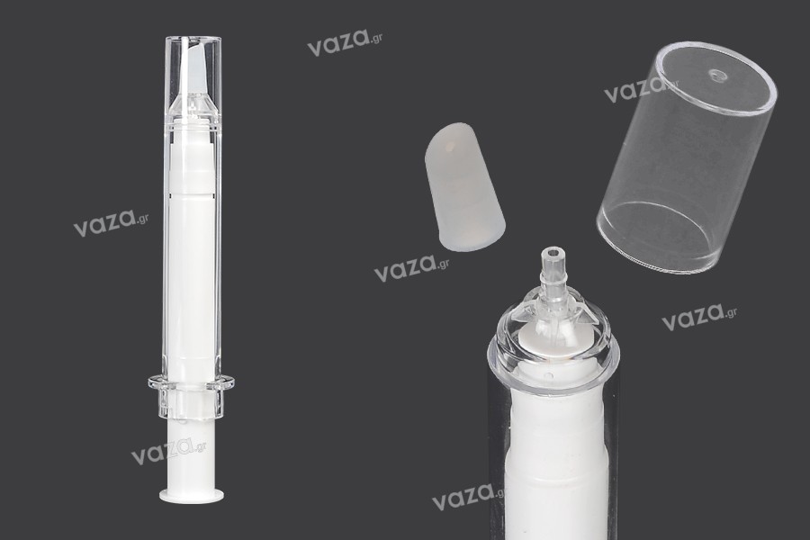 Tubo - siringa acrilica 10 ml airless per uso cosmetico con tappo - 6 pz