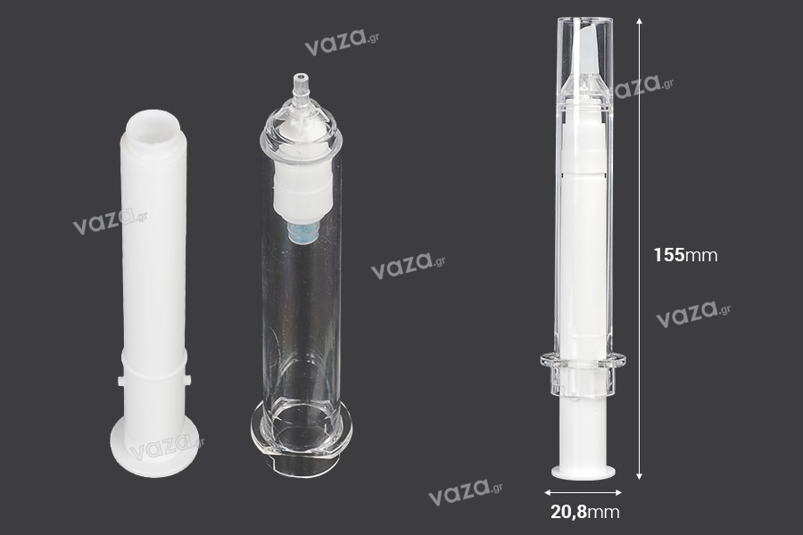 Tube - acrylic syringe 10 ml airless for cosmetic use with cap - 6 pcs