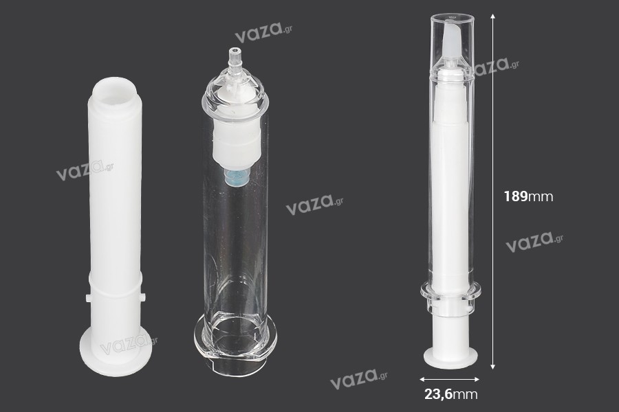 Tubo - siringa acrilica 20 ml airless per uso cosmetico con tappo - 6 pz