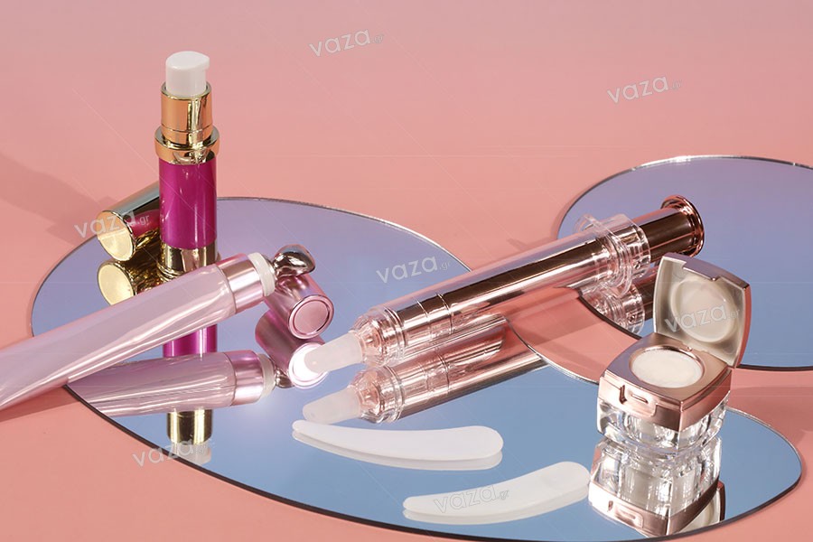 Σωληνάριο - σύριγγα ακρυλική 20 ml airless για καλλυντική χρήση σε μπρονζέ χρώμα με καπάκι - 6 τμχ