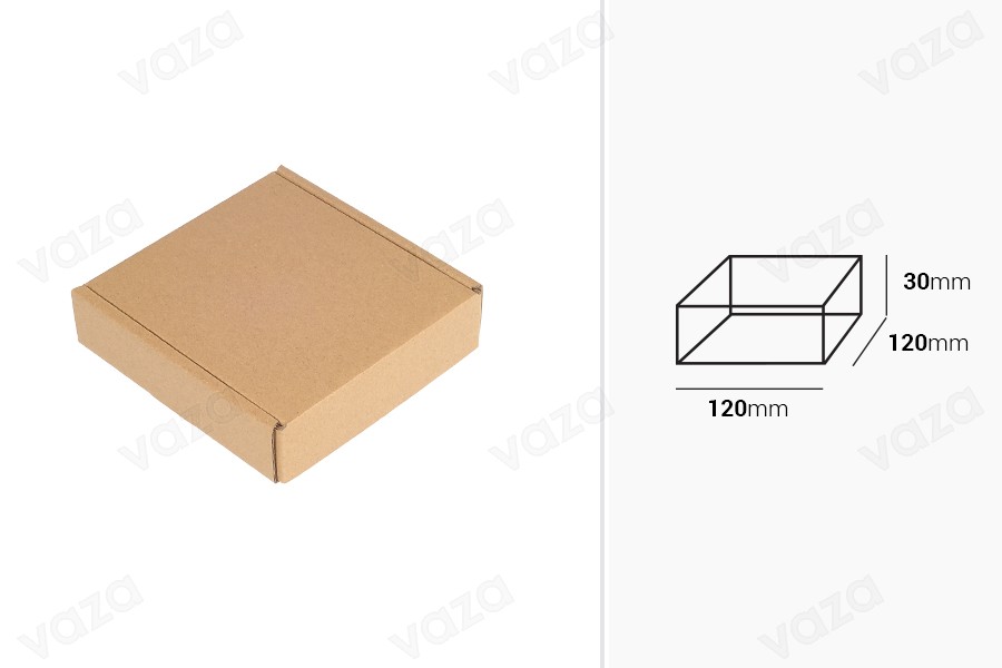 Verpackungsbox aus Kraftpapier ohne Sichtfenster 120x120x30 mm - 20 Stk Verpackungsbox aus Kraftpapier ohne Sichtfenster 120x120x30 mm - 20 Stk-εικόνα_διαστάσεις