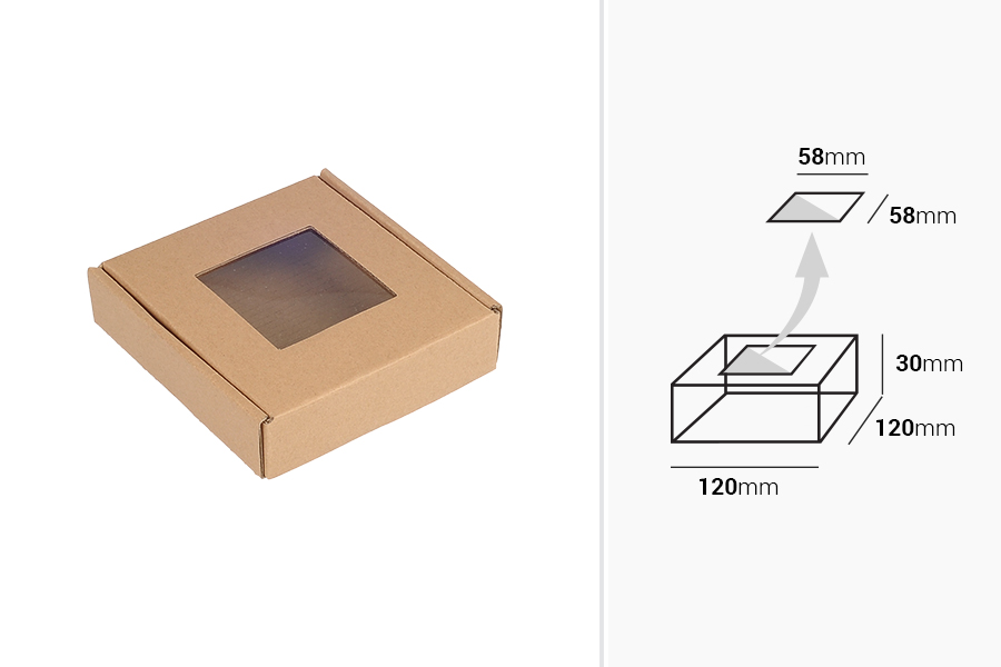 Boîte d&#39;emballage en papier kraft 120x120x30 mm avec fenêtre - 20 pcs