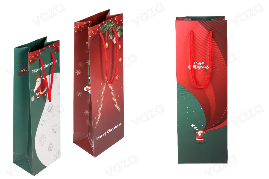 Weihnachtspapiertüte 120x85x360 mm für Weinflaschen in verschiedenen Designs - 12 Stk-εικόνα_προϊοντική