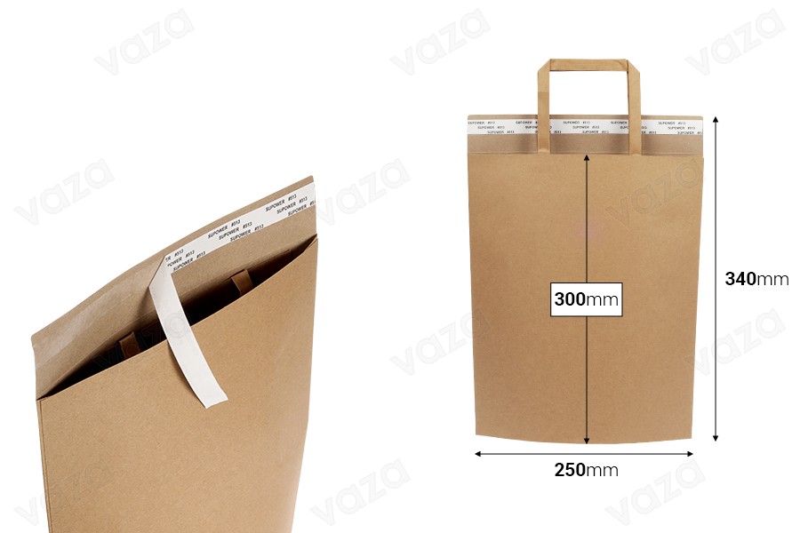 Sac en papier (300g) 250x300 mm avec poignée intérieure et fermeture autocollante - 20 pièces-εικόνα_διαστάσεις