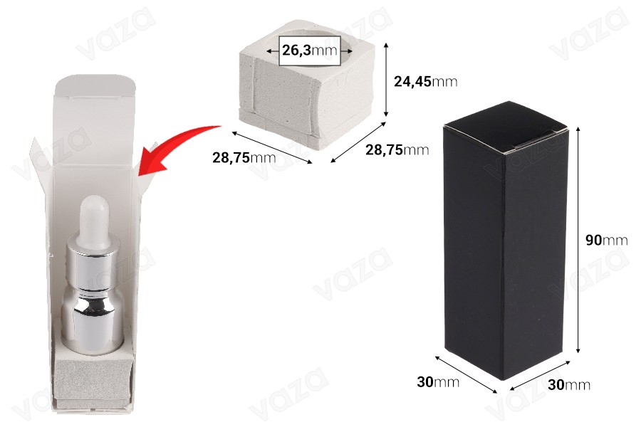 Papierverpackungsbox 30x30x90 mm mit innerer Schaumstofftasche für ätherische Ölflaschen 10ml - 20 Stück Papierverpackungsbox 30x30x90 mm mit innerer Schaumstofftasche für ätherische Ölflaschen 10ml - 20 Stück-εικόνα_διαστάσεις