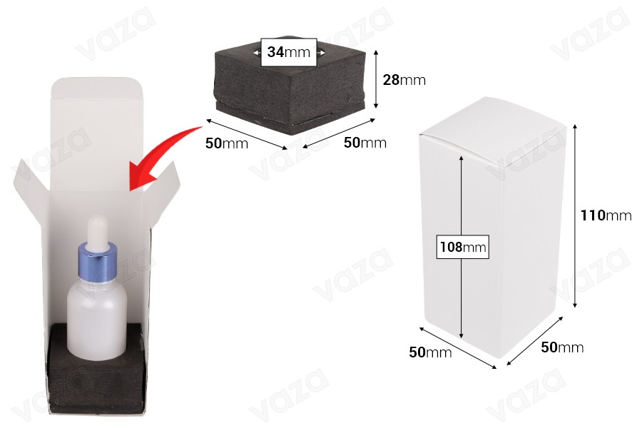 Papierverpackungsbox 50 x 50 x 110 mm mit innerer Schaumstofftasche für ätherische Ölflaschen 30 ml - 20 Stück-εικόνα_διαστάσεις