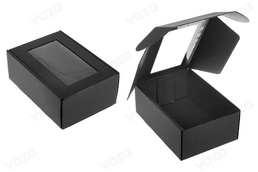 Schwarze Verpackungsbox aus Kraftpapier mit Sichtfenster 130x180x70 mm - 20 Stk Schwarze Verpackungsbox aus Kraftpapier mit Sichtfenster 130x180x70 mm - 20 Stk-produktbild