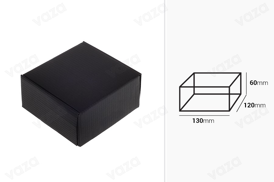 Schwarze Verpackungsbox aus Kraftpapier ohne Fenster 130x120x60mm - 20 Stk Schwarze Verpackungsbox aus Kraftpapier ohne Fenster 130x120x60mm - 20 Stk-εικόνα_διαστάσεις