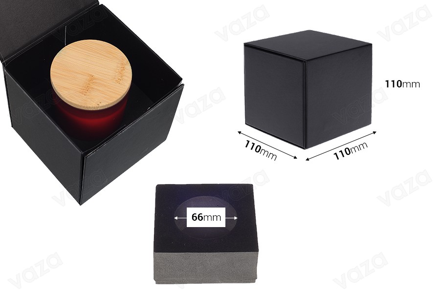 Boîte de luxe à fermeture magnétique de couleur noire 110x110x110 mm avec poche intérieure en mousse (pour pots code 1105-1-0) Boîte de luxe à fermeture magnétique de couleur noire 110x110x110 mm avec poche intérieure en mousse (pour pots code 1105-1-0)-photo_dimensions