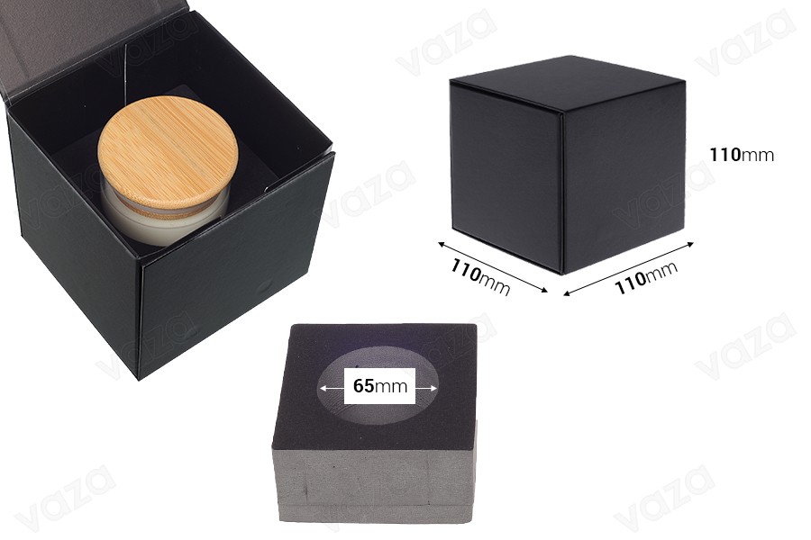 Boîte de luxe à fermeture magnétique de couleur noire 110x110x110 mm avec poche intérieure en mousse (pour pots code 325-4) Boîte de luxe à fermeture magnétique de couleur noire 110x110x110 mm avec poche intérieure en mousse (pour pots code 325-4)-photo_dimensions