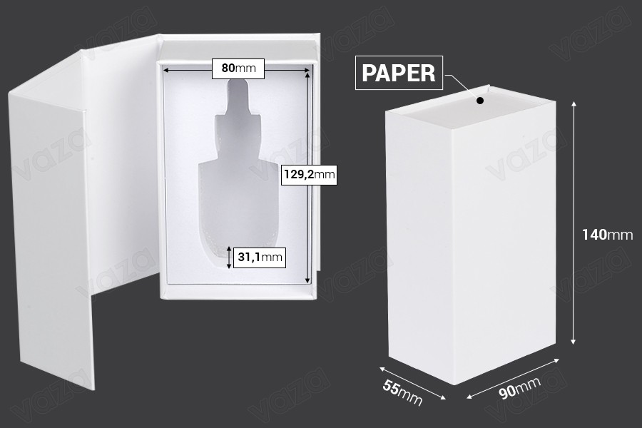 Weiße Papierbox mit Magnetverschluss 90x140x55mm (für 30-ml-Flaschen Code: 1020-70-0) Weiße Papierbox mit Magnetverschluss 90x140x55mm (für 30-ml-Flaschen Code: 1020-70-0)-εικόνα_διαστάσεις