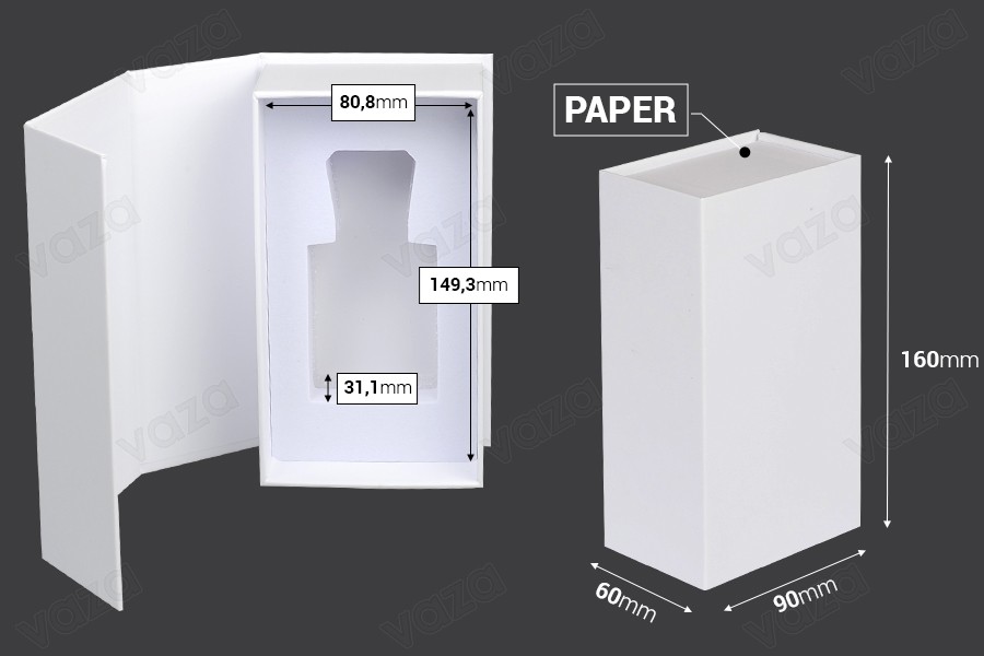 Weiße Papierbox mit Magnetverschluss 90x160x60mm (für 50-ml-Flaschen Code: 315-7-50 und 1110-9-50-1-0)) Weiße Papierbox mit Magnetverschluss 90x160x60mm (für 50-ml-Flaschen Code: 315-7-50 und 1110-9-50-1-0))-εικόνα_διαστάσεις