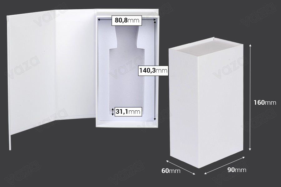 Weiße Papierbox mit Magnetverschluss 90x160x60mm (für 100-ml-Flaschen Code: 315-7-100 und 1110-9-100-1-0) Weiße Papierbox mit Magnetverschluss 90x160x60mm (für 100-ml-Flaschen Code: 315-7-100 und 1110-9-100-1-0)-εικόνα_διαστάσεις