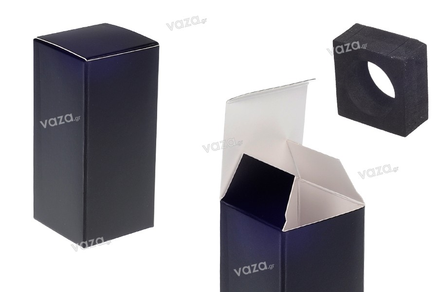 Χάρτινο κουτί συσκευασίας (500 gr) 65x65x140 mm σε μαύρο ματ χρώμα με εσωτερική βάση foam για μπουκάλια διαμέτρου 44 mm - 20 τμχ
