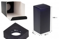 Cutie de ambalare din carton (500 gr) 65x65x140 mm de culoare neagră mat cu bază interioară din spumă pentru sticle cu diametrul de 44 mm - 20 buc.