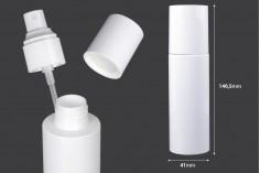 Flacon 100 ml en plastique (PET) blanc avec spray et bouchon - 6 pcs