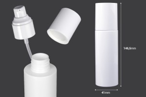 Flacone 100 ml in plastica (PET) bianco con pompetta per crema e tappo - 6 pz-εικόνα_διαστάσεις