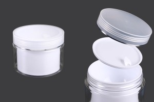 Bαζάκι δίπατο για κρέμα 100 ml πλαστικό με καπάκι και πλαστικό παρέμβυσμα - 6 τμχ-εικόνα_προϊοντική