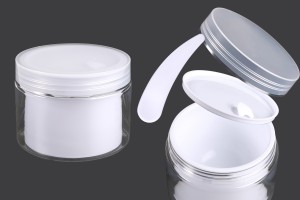Pot à crème à deux pieds 200 ml en plastique avec couvercle, joint en plastique et spatule - 6 pcs-εικόνα_προϊοντική