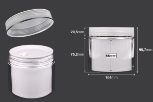 Zweibeiniger Cremetiegel 500 ml aus Kunststoff mit Deckel, Kunststoffverschluss und Spatel - 6 Stk-bildabmessungen