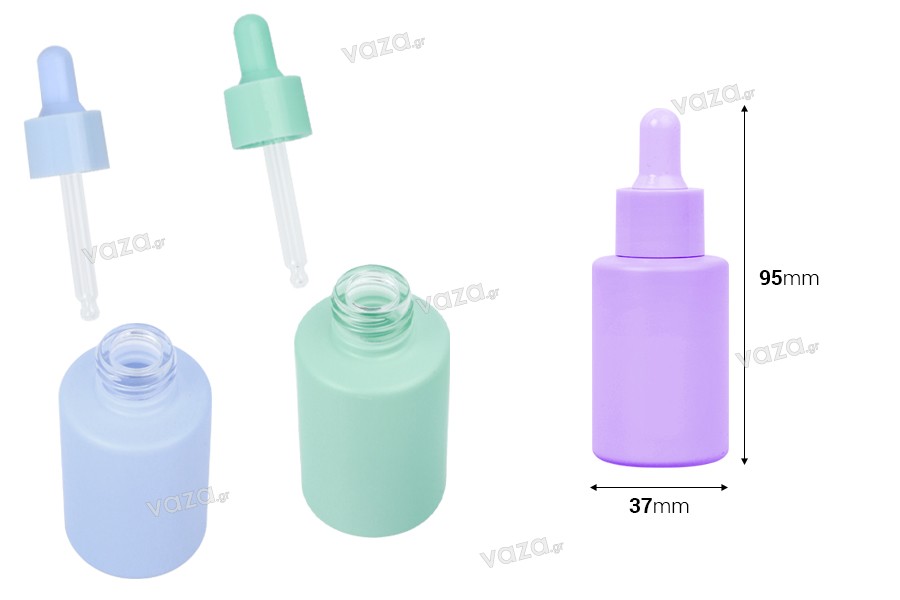 Γυάλινο μπουκαλάκι 30 ml με σταγονόμετρο σε ΜΑΤ παστέλ χρώματα
