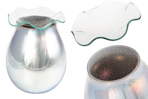 Diffuseur d&#39;arômes électrique en verre argenté avec lumière pour brûler des fondus et des huiles aromatiques (fonctionne avec une lampe)-1